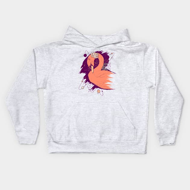 Peach Swan Among The Stars Kids Hoodie by kenallouis